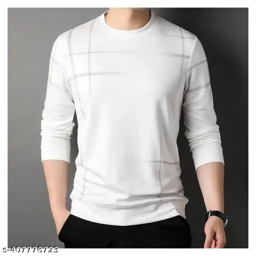 White synthetic Full Sleeve T Shirt For Men - T Shirt For Man - T Shirt For Man - T Shirt For Man